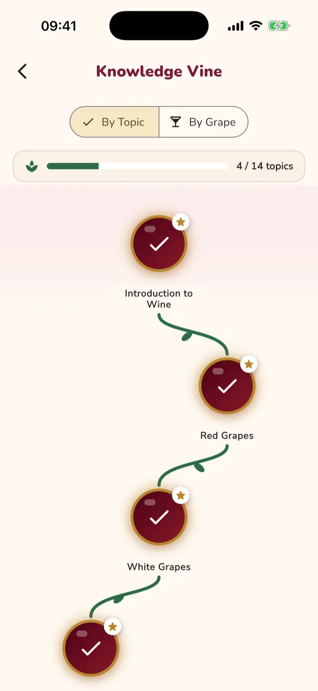 Knowledge Vine learning path with grape lessons